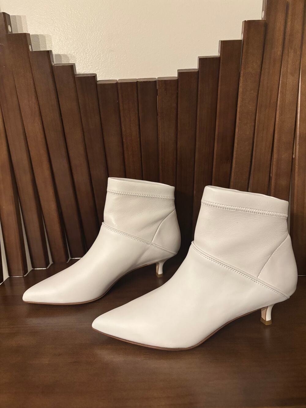 Tibi White Glove Leather Pointed Toe Ankle Boots
